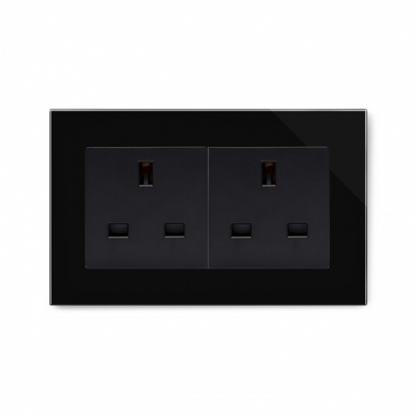 Crystal PG 13A Double Plug Unswitched Socket Black
